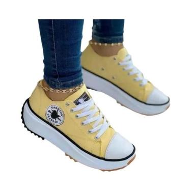 Imagem de Tênis Casuais Femininos De Lona Com Cadarço E Estampa Vulcanizada 2025