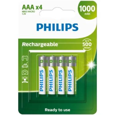 Imagem de Pilha Recarregável AAA Philips, 4 Unidades, 1000mAh - R03B4RTU10/59