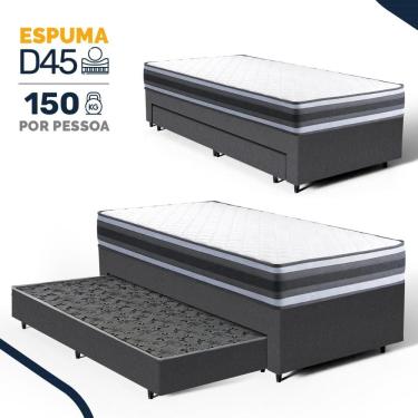 Imagem de Cama Box com Colchão de Espuma D45 Double Face Territory Hellen + Auxiliar de Espuma Unique Solteiro 88cm
