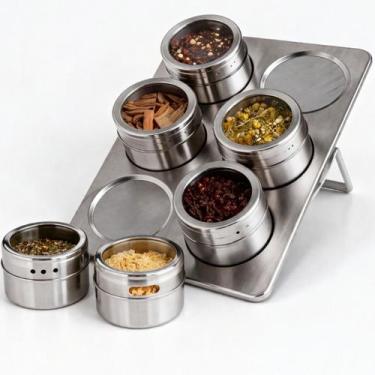 Imagem de Porta Temperos Inox 6 Potes Com Base Resistente Para Cozinha Entrega Á