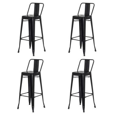 Imagem de Kit 4 Banquetas Tolix Iron com Encosto Preto Brilhante Industrial Aço 