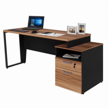 Imagem de Mesa Diretor Com Gaveteiro Pedestal 2 Gavetas Com Chave Yaris Marrom e
