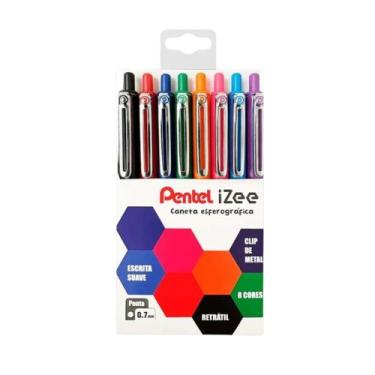 Imagem de Kit Estojo 08 Canetas Esferográfica Pentel Izee 0.7 mm Escrita Macia