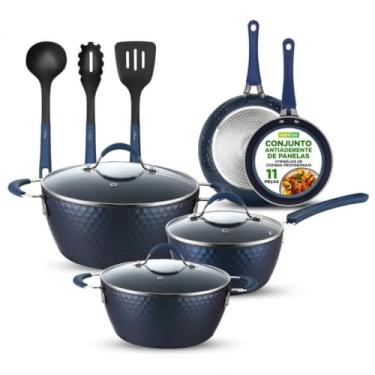 Imagem de Jogo De Panelas Nutrichef 11 Peças Cerâmica Antiaderente Indução Azul