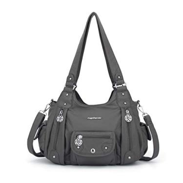 Imagem de Angel Barcelo Bolsas e bolsas femininas de couro PU bolsa de ombro moda Hobo Bolsas para meninas, Cinza, One Size