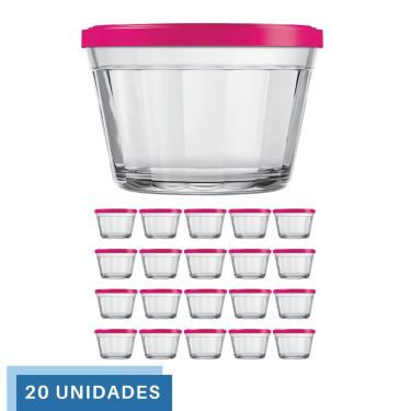Imagem de 20 Tigela Vidro Americano Tampa Plastica Sortida 350ml Nadir