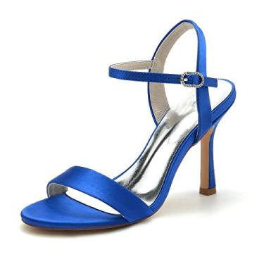 Imagem de Sapatos de noiva femininos Chunky Peep Toe salto alto acetinado marfim sapatos sapatos sociais 36-43,Blue,5 UK/38 EU