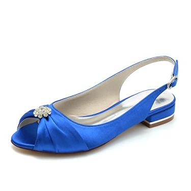 Imagem de Sapatos de casamento feminino para noiva sapatilhas sapatilhas de cetim fivela peep toe sapatos sociais com strass 36-43,Blue,3 UK/36 EU
