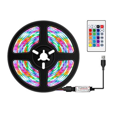 Imagem de Kiboule Luzes de tira de LED RGB com controle remoto de 24 teclas 16 cores Luzes de LED à prova d'água à prova d'água Luz de fundo de TV alimentada por USB para decoração de casa