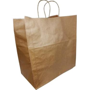 Imagem de 100 Sacolas De Papel Kraft Alça Torcida Delivery Tamanho Grande G 30x31x19