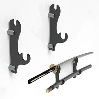 Imagem de Suporte de espada QIXIN com gancho de espada, suporte de espada Samurai montado na parede de duas camadas, suporte de espada, suporte de espada, suporte de espada, suporta todas as espadas (preto)