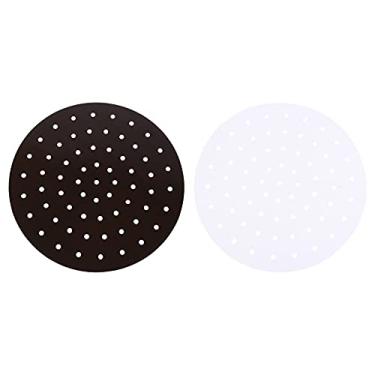 Imagem de Hemoton 2 peças círculo pan air bolo cozinha silicone assar pão papel churrasco para tapete reutilizável tapete de remendo grelha tapetes à prova de pergaminho hambúrguer fritadeira perfurada não forros cesta assada redonda