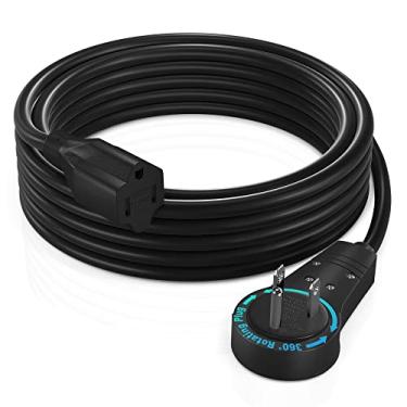 Imagem de Maximm Cabo de extensão de plugue plano giratório de 360° 360°, fio aterrado de 3 garras 16 awg cabo de alimentação - preto