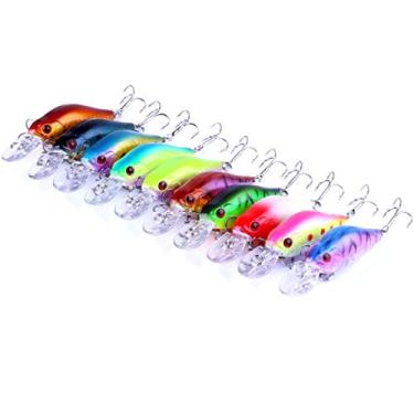 Imagem de 10 Iscas rígidas Minnow Isca com gancho agudo realista Isca de pesca 3D Olhos de pesca Popper Crankbait Vibe Afunilador de isca para Bass Trout Walleye Pike Perch