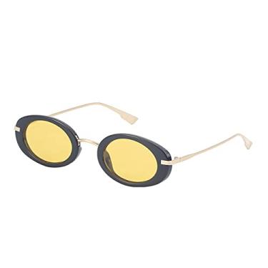 Imagem de Moda óculos de sol ovais pequenos para mulheres vintage hip hop óculos de sol masculinos retro punk óculos uv400 tons gafas, amarelo preto, com estojo