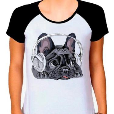 Imagem de Camiseta Raglan Buldog Francês Cachorro Pet Dog Branca Fem02 - Design