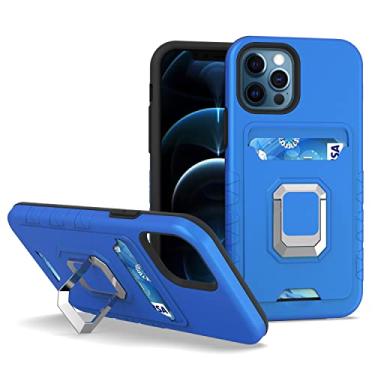 Imagem de Capa de telefone Cobertura resistente de corpo inteiro à prova de choque com estojo magnético de 360° para iPhone 12 Pro Max, capa protetora com compartimentos para cartão Sacos Sleeves. (Color : Blu