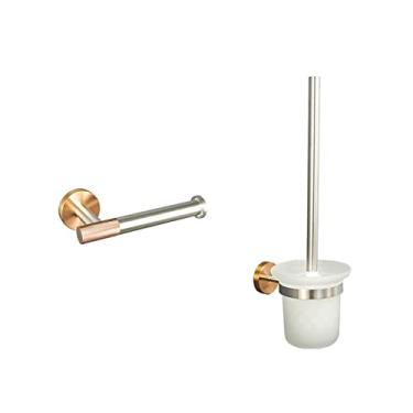 Imagem de Gancho para toalha de mão para montagem na parede, ouro rosa escovado, escova higiênica, suporte para papel, ganchos para toalha de banho, kit de acessórios para banheiro, conjunto de 2 peças