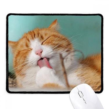 Imagem de Mousepad com listras amarelas para gatos e animais de estimação com bordas costuradas Tapete de borracha para jogos