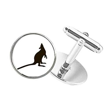 Imagem de DIYthinker Abotoaduras pretas com clipe de botão redondo e retrato de animal canguru