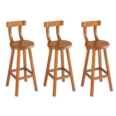 Imagem de Conjunto 3 Bancos Alto Bistrô De Madeira Com Encosto Bancada Ideal Para Bar E Restaurante