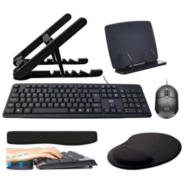 Imagem de Kit Multi9 - Apoio P/Leitura, Suporte Notebook, Teclado e Mouse c/ fio Usb, Mousepad e Apoio p/Teclado