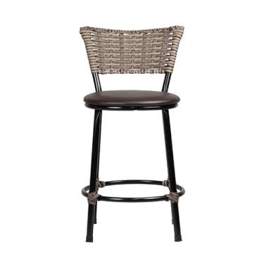 Imagem de Banqueta Baixa Moderna Multiuso Sua Casa Top Cozinha Americana Aço Balcão Area Gourmet Banco Encosto Juncado Estrutura Branca (Junco Sucupira, Marrom)