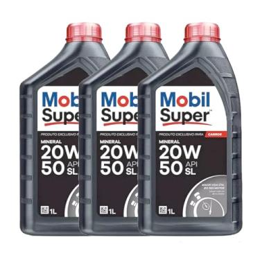 Imagem de Óleo Lubrificante de Motor Mobil Super 20w50 API SL Mineral Para Carro Kit com 3 Litros