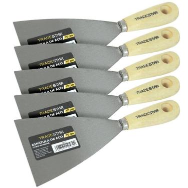Imagem de Kit 5 Espátula 10Cm Aço Gesso Massa Corrida Multiuso Drywal