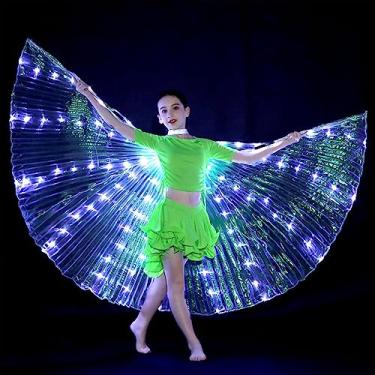 Imagem de HOTBEST Asas de LED Ísis, asas de dança do ventre, asas de borboleta de LED coloridas iluminadas, asas de dança de anjo brilhantes com bastão telescópico, roupas de desempenho infantil para adultos
