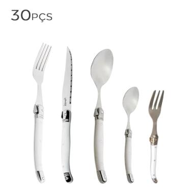 Imagem de Faqueiro de Aço Inox Laguiole Branco 30PÇS Faqueiro de Aço Inox Laguiole Vermelho 30PÇS