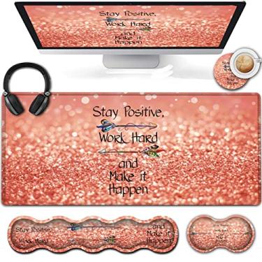 Imagem de Mouse pad grande para jogos, mouse pad estendido com base de borracha natural antiderrapante, teclado ergonômico descanso de pulso, para mesa de casa/escritório, almofada de escrita rosa dourado com glitter, tapete de mesa descanso de pulso