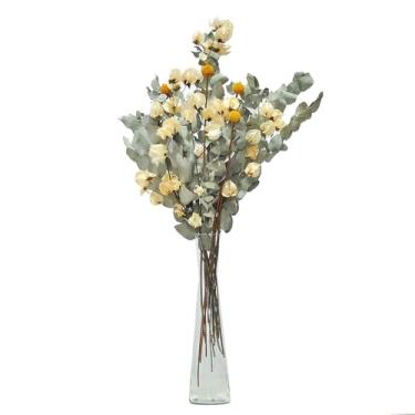 Imagem de Arranjo De Flores Desidratadas Bounganville Branco + Vaso De Vidro