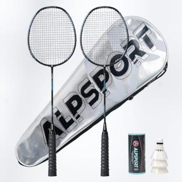 Imagem de ALPSPORT Power Original Design 4U G5 Conjunto de 2 raquetes de badminton de grafite, raquetes de fibra de carbono com 1 bolsa de PVC, 2 fitas de aderência amarradas, 3 petecas, raquete de padel de 10