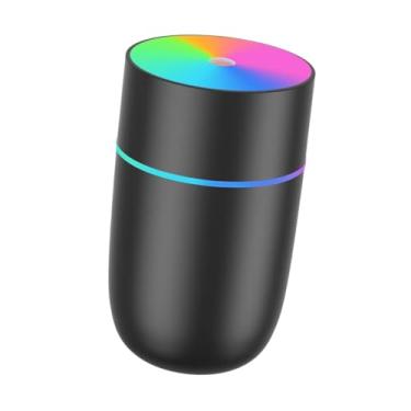 Imagem de IEUDNS Umidificador portátil com luz colorida 2 modos de pulverização Umidificador de mesa compacto Umidificador pequeno para carro interno Presente de, Preto