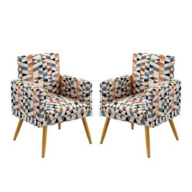 Imagem de Kit 2 Poltronas Decorativas Nina Com Rodapé Sued Estampado Laranja Ara