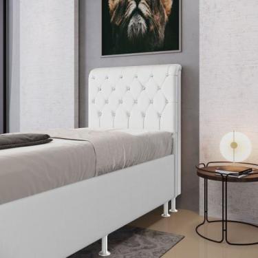 Imagem de Cabeceira Estofada Bellatrix 90 para Cama de Solteiro Couro Branco Ara