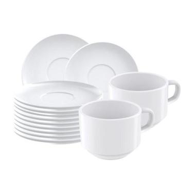 Imagem de Conjunto Xícaras 240ml e Pires de Chá Paola em Porcelana Branca - Tram