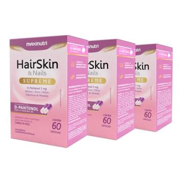 Imagem de Kit 3 HairSkin Nails Pele e Cabelo com D-Pantanol Vitaminas e Minerais 60 Cáps Maxigold