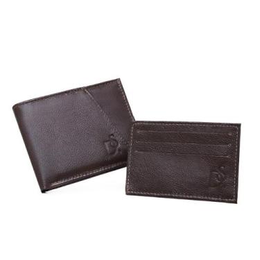 Imagem de Kit Carteira Masculina Grande em Couro e Porta Moedas Extra Divisorias