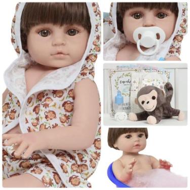 Imagem de Boneco Reborn Arthur 100% Vinil Roupão Com Macaco Fofinho - Cegonha Re