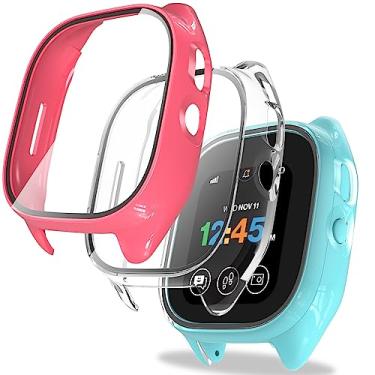 Imagem de ottpluscase Pacote com 2 capas para Gizmo Watch 3 películas protetoras de tela com vidro temperado 9H, capas protetoras de tela Gizmo 3 para crianças, capa protetora sensível ao toque geral para Verizon Gizmo Watch 3 rosa + transparente
