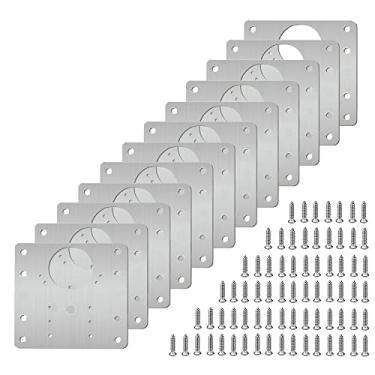 Imagem de GLNWUE 12 peças de placa de reparo de dobradiça de armário, kit de suportes de reparo de dobradiça de aço inoxidável para porta de armário de cozinha com parafusos de fixação
