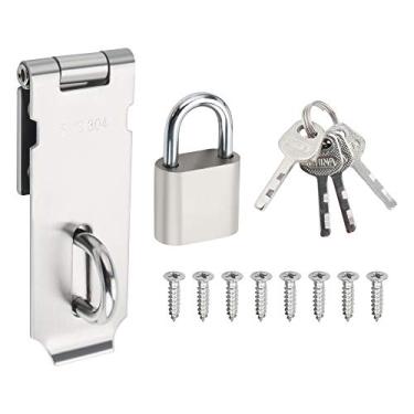 Imagem de Alise Trava de ferrolho de porta com cadeado, fecho de segurança de aço inoxidável SUS 304 de 10 cm, com parafuso de fixação para portas externas, armário de janela, gaiola para animais de estimação