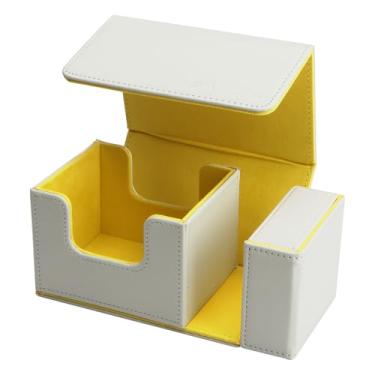 Imagem de SANZIE Caixa de baralho com bandeja de dados para MTG Commander Deck Box serve para mais de 200 cartas colecionáveis de manga única PTCG TCG Deck para Magic Game Cards (branco e amarelo)