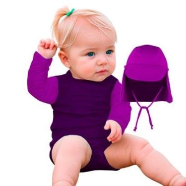 Imagem de Body Bebê Manga Longa Infantil c/Boné Térmico Proteção Solar UV 50+ Banho Praia Piscina-Unissex