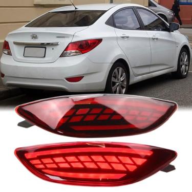 Imagem de Dreamseek Luz traseira refletor de LED traseiro para Hyundai Accent Sedan 2012 2013 2014 2015 2016 2017 lâmpada de para-choque de freio com seta sequencial dinâmico (lente vermelha)
