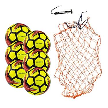 Imagem de Select Bola de futebol clássica V21, pacote de 6 bolas com rede e bomba de bola, amarela, tamanho 5
