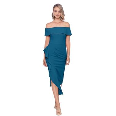 Imagem de Betsy & Adam Vestido feminino midi tomara que caia crepe lateral franzido, Azure, 38