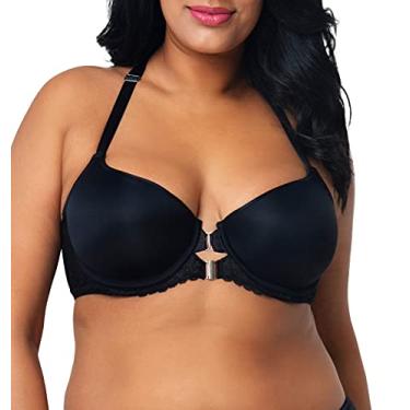 Imagem de Curvy Couture Sutiã feminino plus size tulipa renda frontal com fecho frontal, Preto, 40D